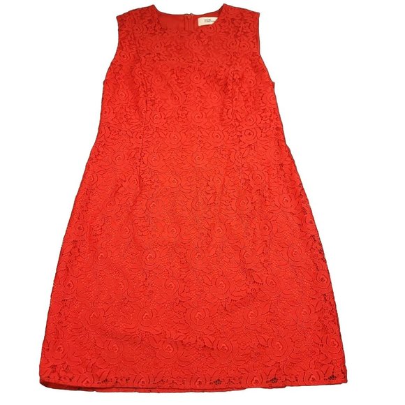 Diane Von Furstenberg Womens 10 Dress Red Lace Sheath Sleeveless Zip Back $448‎ - Picture 1 of 10